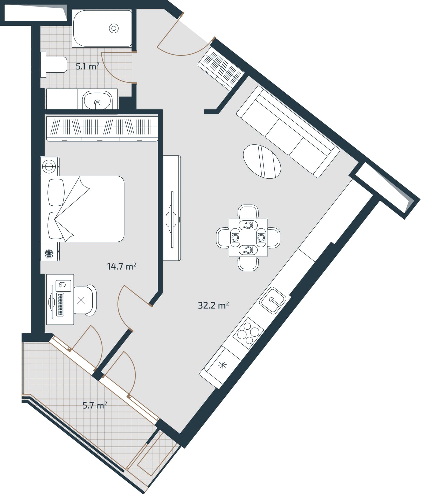 1-комнатная квартира, 57.7 м², 15 этаж в ЖК "Artex Parkline"