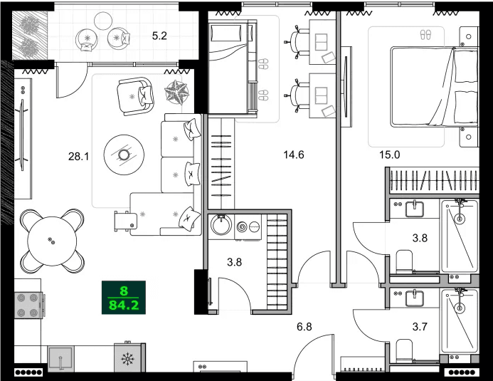 3-комнатная квартира, 84.2 м², 6 этаж в ЖК "SUMMER 365"