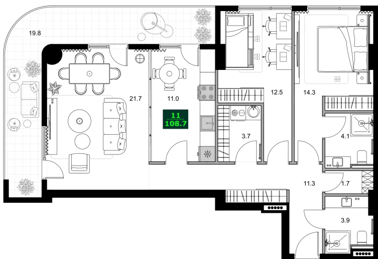 3-bedroom apartment, 108.7 m², 6 floor, SUMMER 365 in Batumi