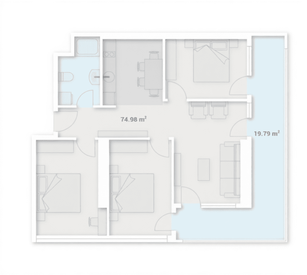 4-bedroom apartment, 94.77 m², 13 floor in "15 Pirosmani Street"