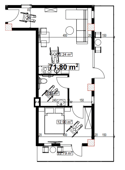 一居室公寓，71.8 m²，4 层，位于“Compact House”