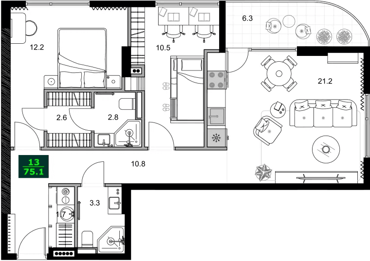3-bedroom apartment, 75.1 m², 4 floor, SUMMER 365 in Batumi