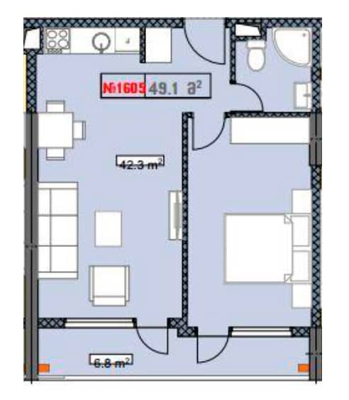 2-bedroom apartment, 49.1 m², 16 floor in "New Boulevard Residence"