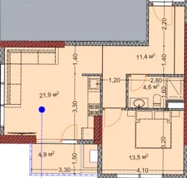 1-bedroom apartment, 56 m², 24 floor in "OKTO Art House"