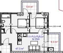 2-комнатная квартира, 59.4 м², 17 этаж в ЖК "Aquapark Residence"