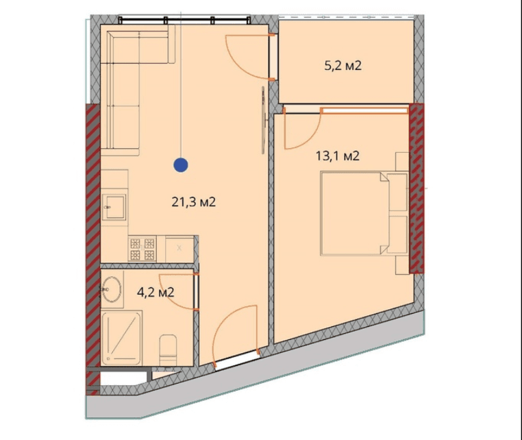 1-комнатная квартира, 45 м², 17 этаж в ЖК "OKTO Art House"