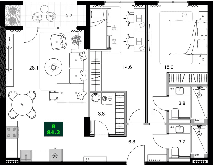 3-bedroom apartment, 84.2 m², 4 floor, SUMMER 365 in Batumi
