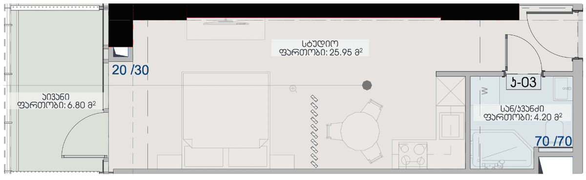studio, 36.95 m², 11 floor, Geuz Towers in Batumi