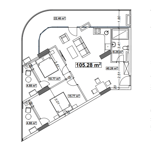2-bedroom apartment, 105.28 m², 12 floor in "Optima Residence"