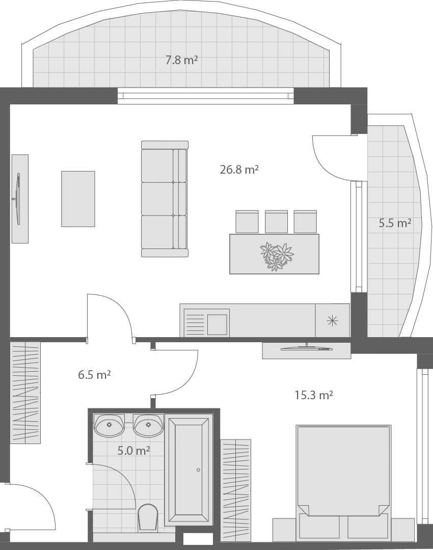 2-bedroom apartment, 66.9 m², 3 floor in "Wyndham Grand Family Club"