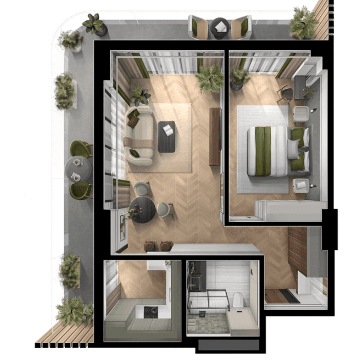 1-bedroom apartment, 87.44 m², 3 floor, Queen's residence in Batumi