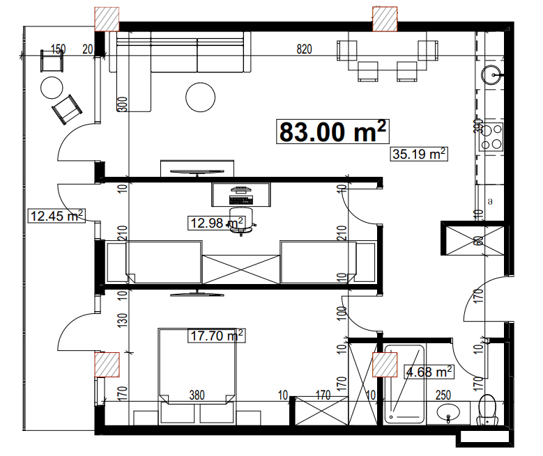 2-bedroom apartment, 83 m², 4 floor, Compact House in Batumi