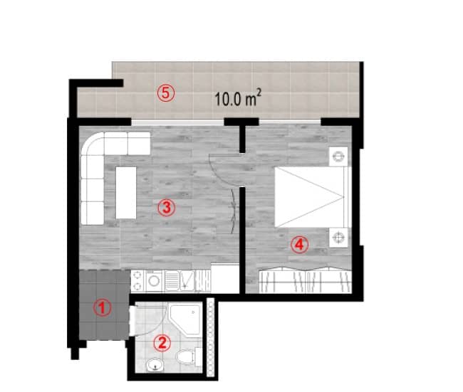 1-bedroom apartment, 46 m², 10 floor in "Green Cape"