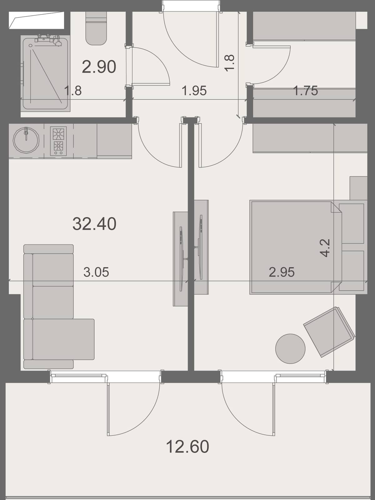 1-bedroom apartment, 45.9 m², 15 floor, Stay & Rent in Batumi