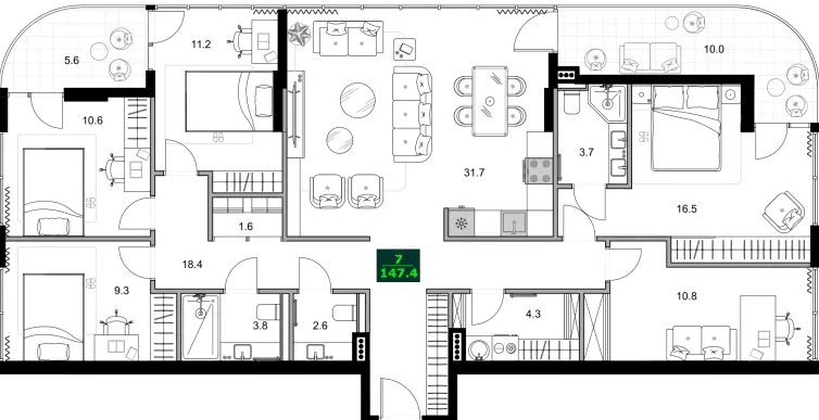 4-комнатная квартира, 147.4 м², 7 этаж в ЖК "SUMMER 365"