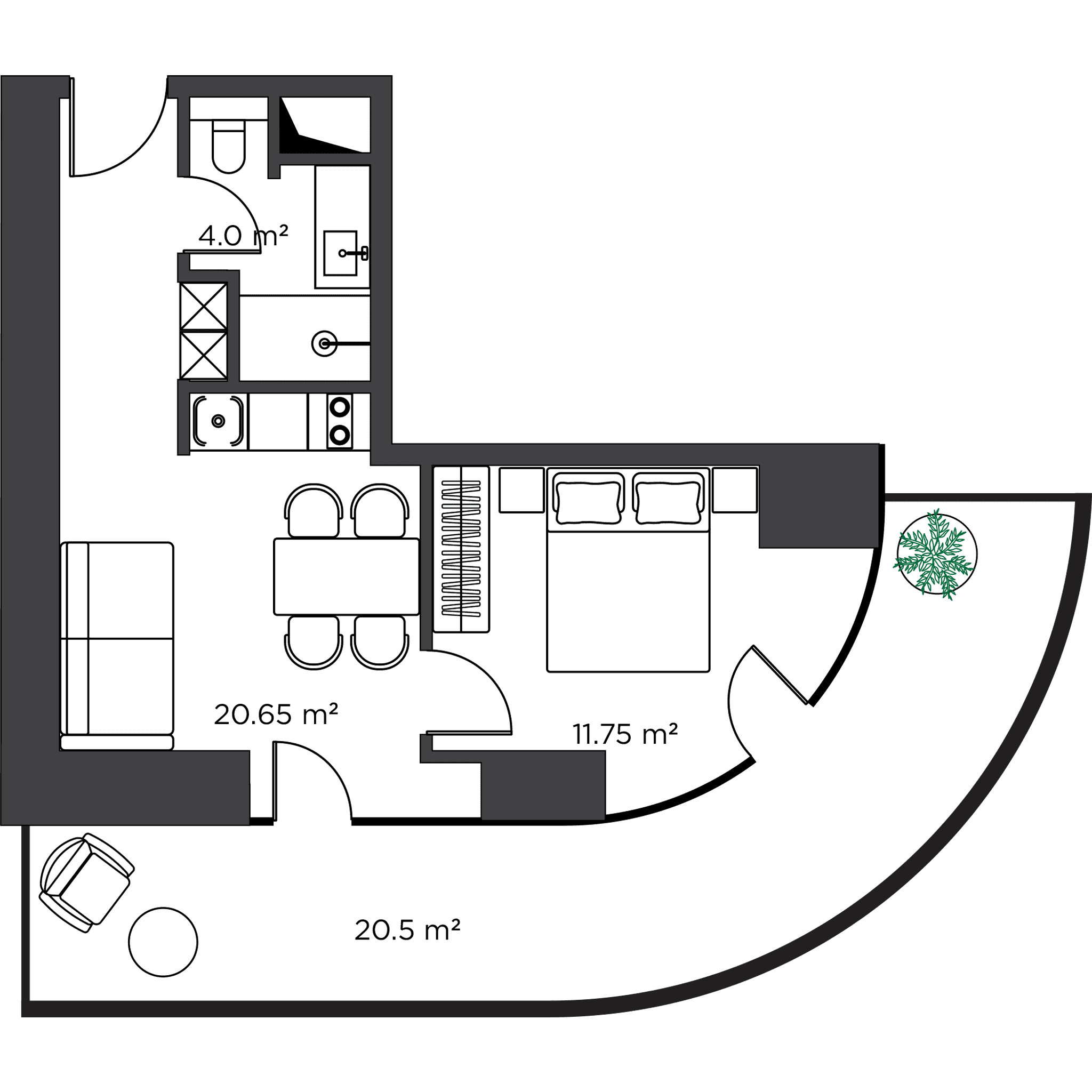 1-комнатная квартира, 56.9 м², этаж 27 в ЖК "Ambassadori Island"