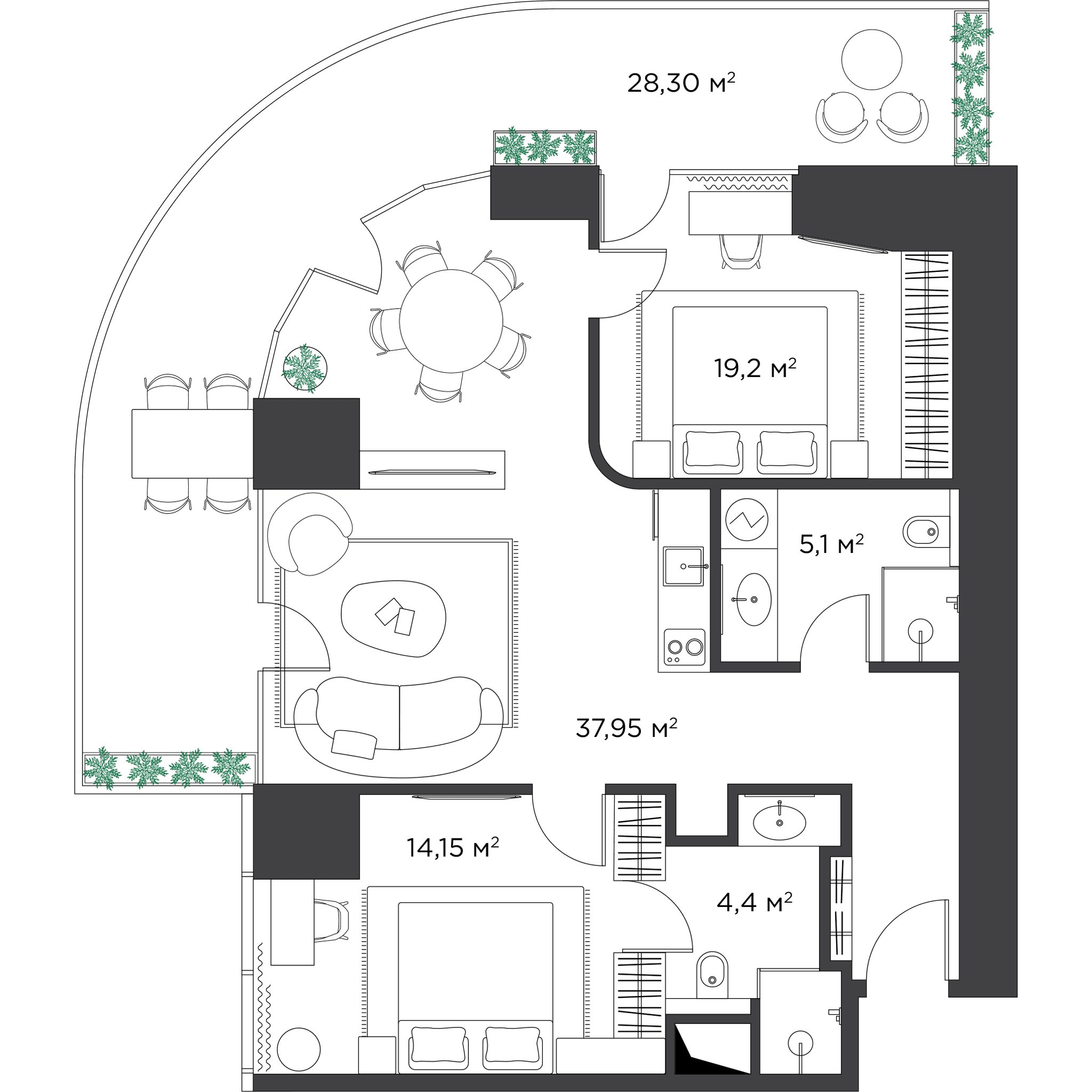 2-ოთახიანი ბინა, 109.8 მ², 29 სართული, Ambassadori Island ბათუმში