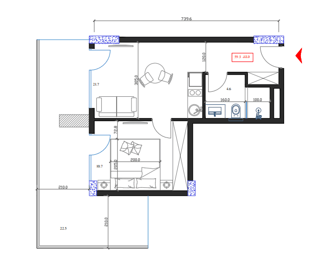 一居室公寓，59.5 m²，16 层，位于“Marina Club”