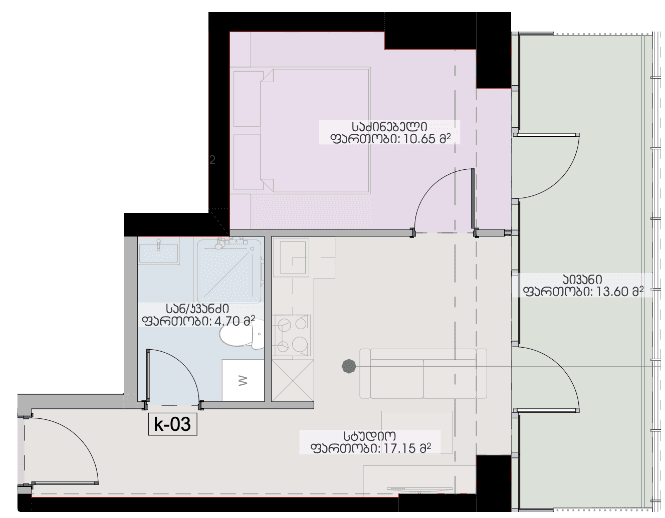 1-bedroom apartment, 46.1 m², 12 floor in "Geuz Towers"