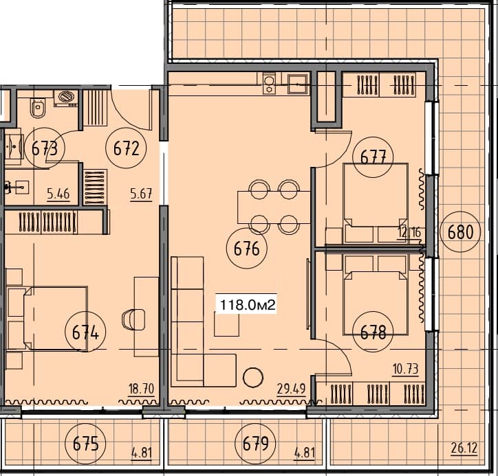 3-bedroom apartment, 118 m², 6 floor, Grand Botanico Residence in Batumi