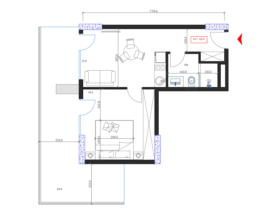 一居室公寓，65.1 m²，13 层，位于“Marina Club”
