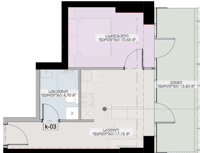 1-bedroom apartment, 46.1 m², 17 floor, Geuz Towers in Batumi