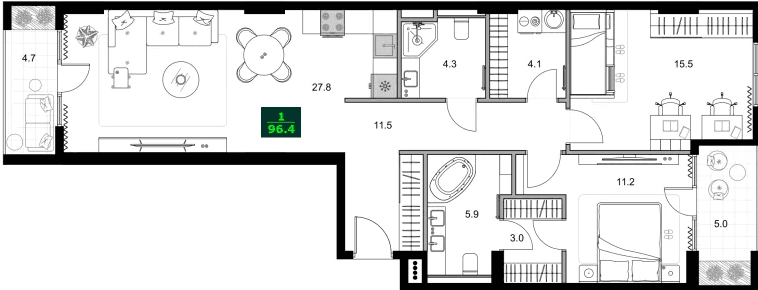 3-bedroom apartment, 96.4 m², 3 floor, SUMMER 365 in Batumi