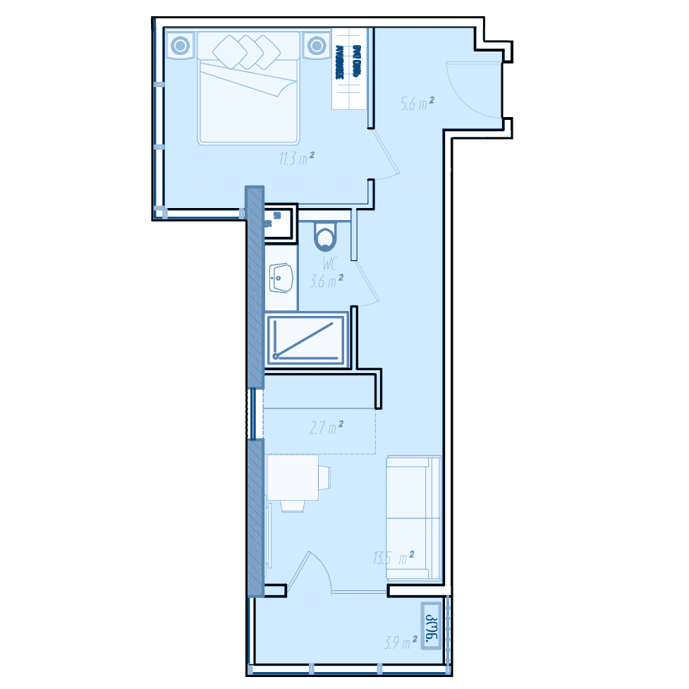 Студия, 42.4 м², 29 этаж в ЖК "BlueSky Tower"