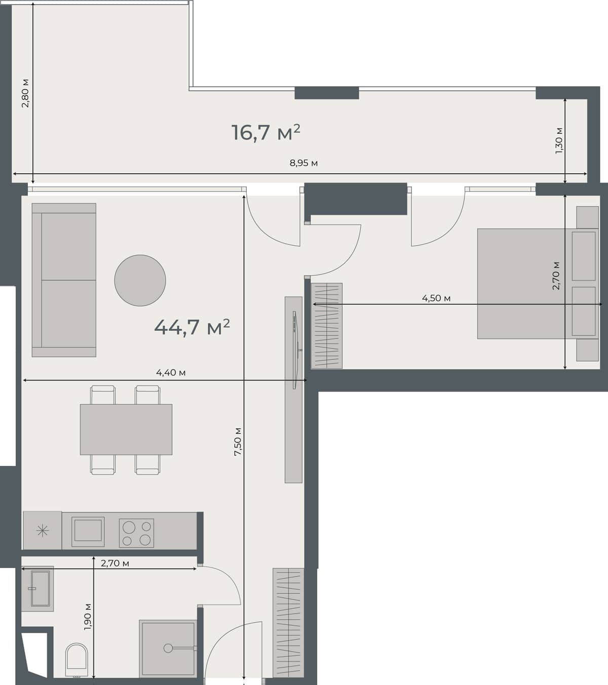 1-комнатная квартира, 61.4 м², 5 этаж в ЖК "One"