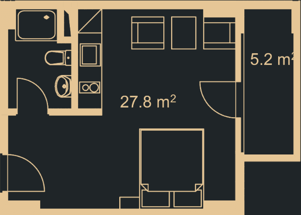 studio, 34 m², 12 floor in "Green Side Gonio"