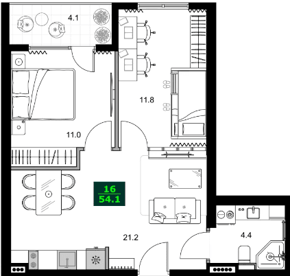 3-комнатная квартира, 54.1 м², 6 этаж в ЖК "SUMMER 365"