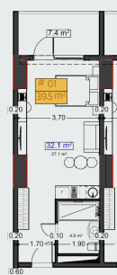 studio, 39.5 m², 3 floor in "Stay & Rent"