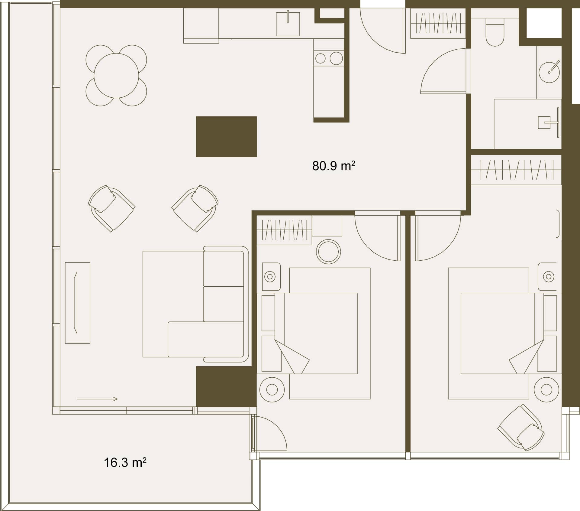 2-bedroom apartment, 97.2 m², Floor 6 in "NEXT GARDENS"
