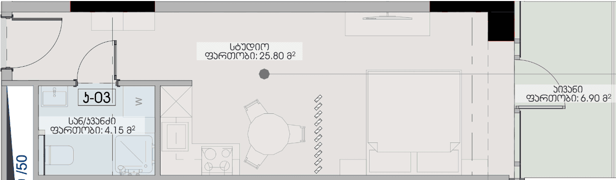 studio, 36.85 m², 40 floor, Geuz Towers in Batumi