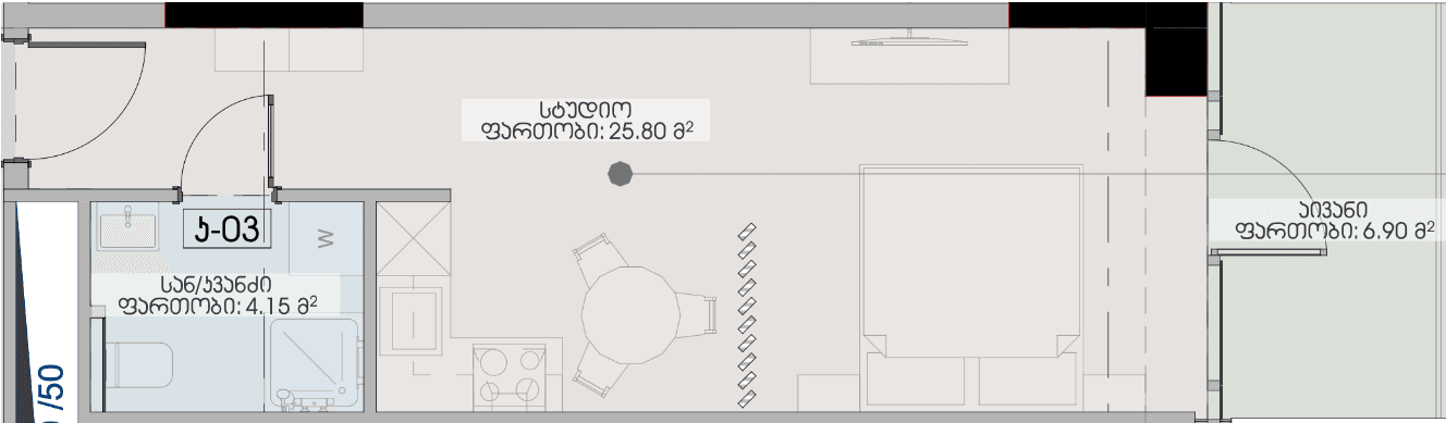 studio, 36.85 m², 40 floor in "Geuz Towers"
