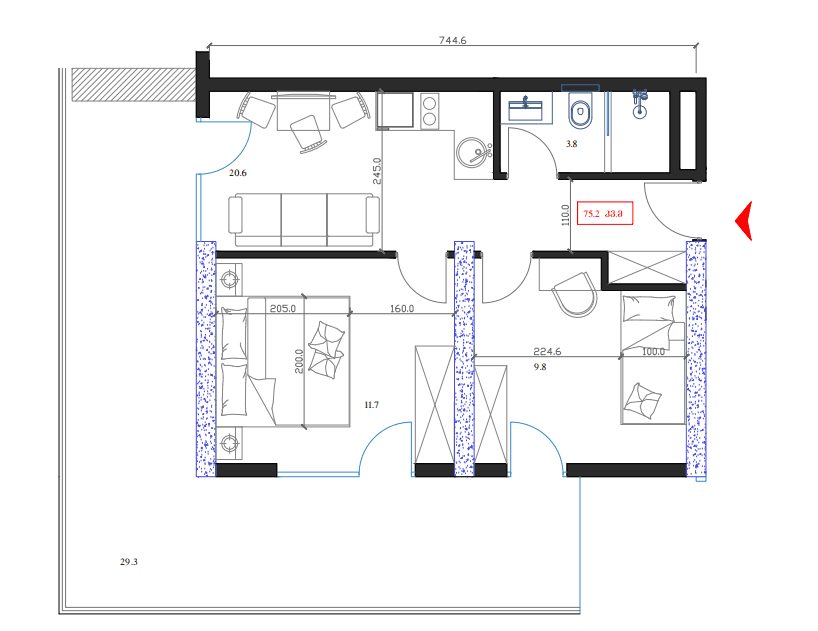 2-комнатная квартира, 75.2 м², 6 этаж в ЖК "Marina Club"