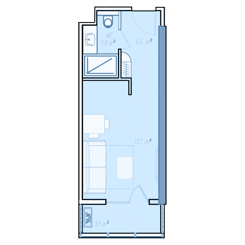 Студия, 29 м², 29 этаж в ЖК "BlueSky Tower"