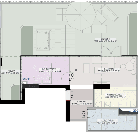 1-комнатная квартира, 129.45 м², 42 этаж в ЖК "Geuz Towers"