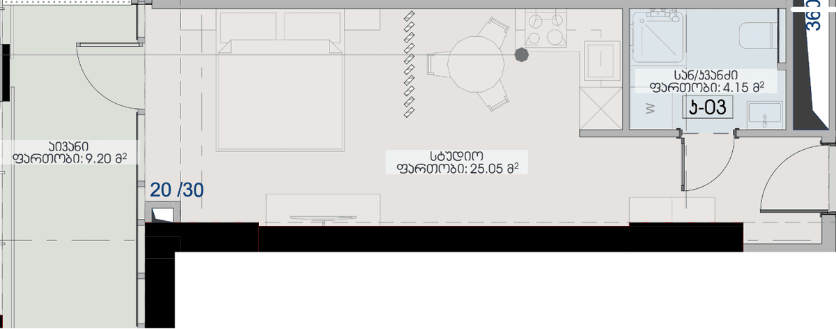 studio, 38.4 m², 32 floor, Geuz Towers in Batumi