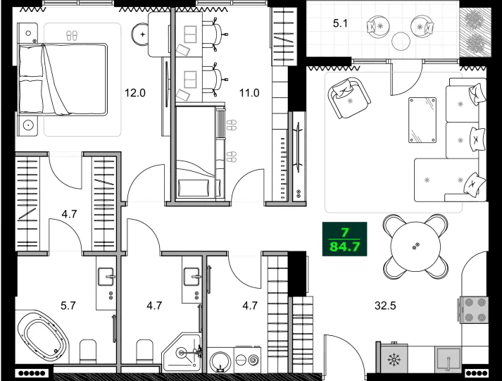 3-bedroom apartment, 84.7 m², 9 floor, SUMMER 365 in Batumi