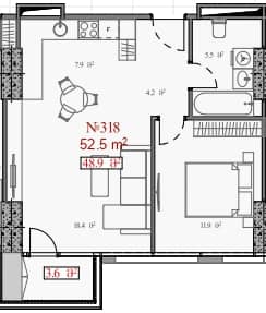 1-bedroom apartment, 52.5 m², 9 floor in "Serenade"