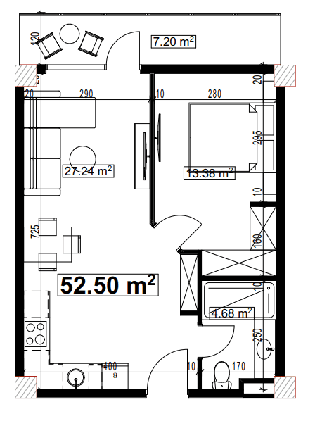 一居室公寓，52.5 m²，4 层，位于“Compact House”