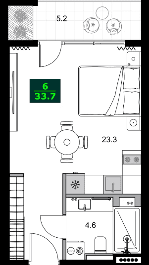 1-bedroom apartment, 33.7 m², 7 floor, SUMMER 365 in Batumi