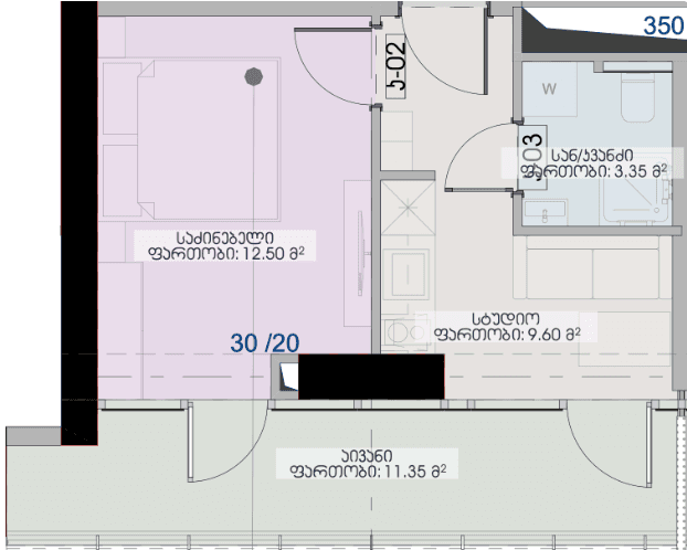 1-bedroom apartment, 36.8 m², 31 floor, Geuz Towers in Batumi