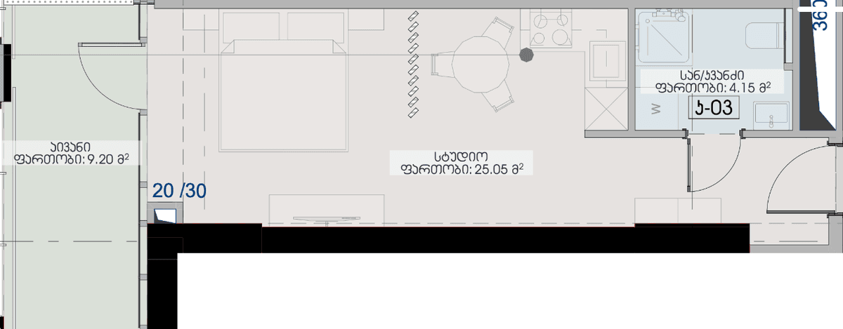 studio, 38.4 m², 38 floor, Geuz Towers in Batumi