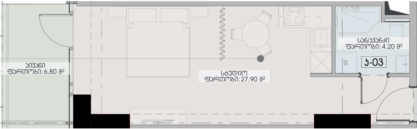 studio, 38.9 m², 29 floor in "Geuz Towers"