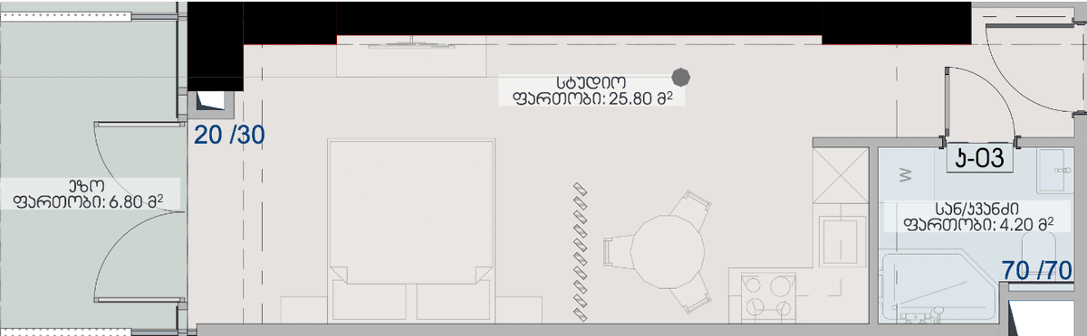 studio, 36.8 m², 4 floor, Geuz Towers in Batumi