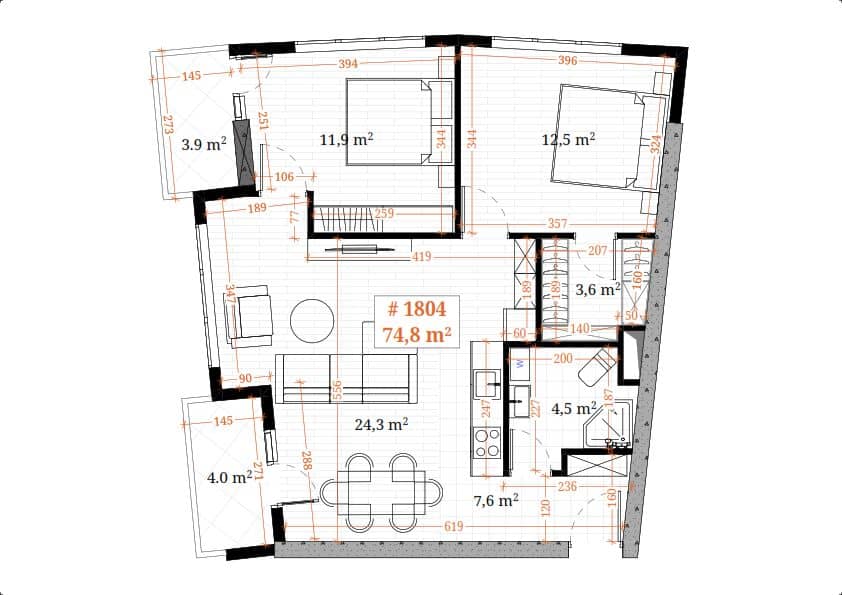 3-комнатная квартира, 74.8 м², 18 этаж в ЖК "White Sails"
