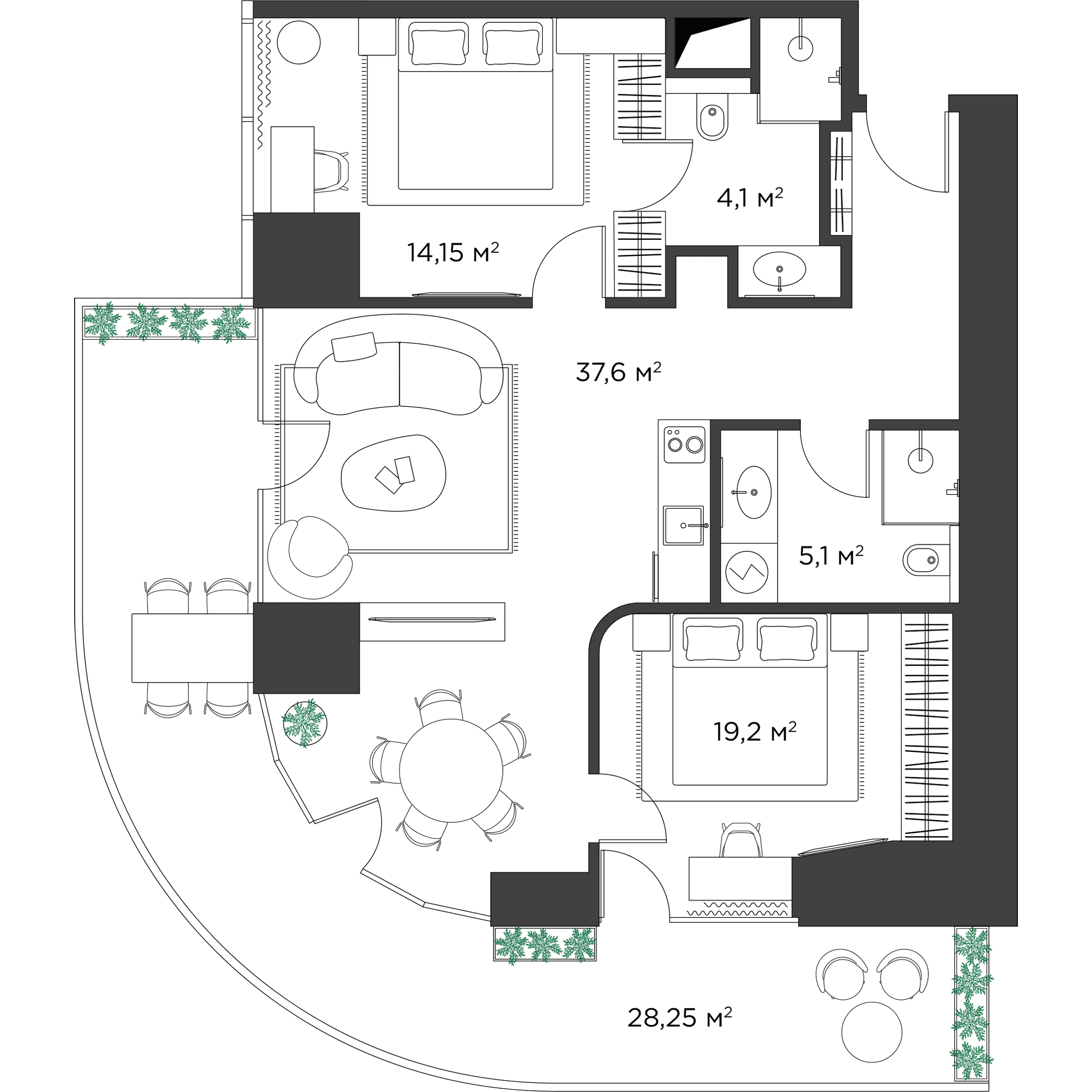 2-bedroom apartment, 109.2 m², 30 floor, Ambassadori Island in Batumi