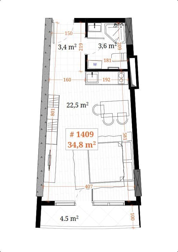 studio, 34.8 m², 15 floor, White Sails in Batumi